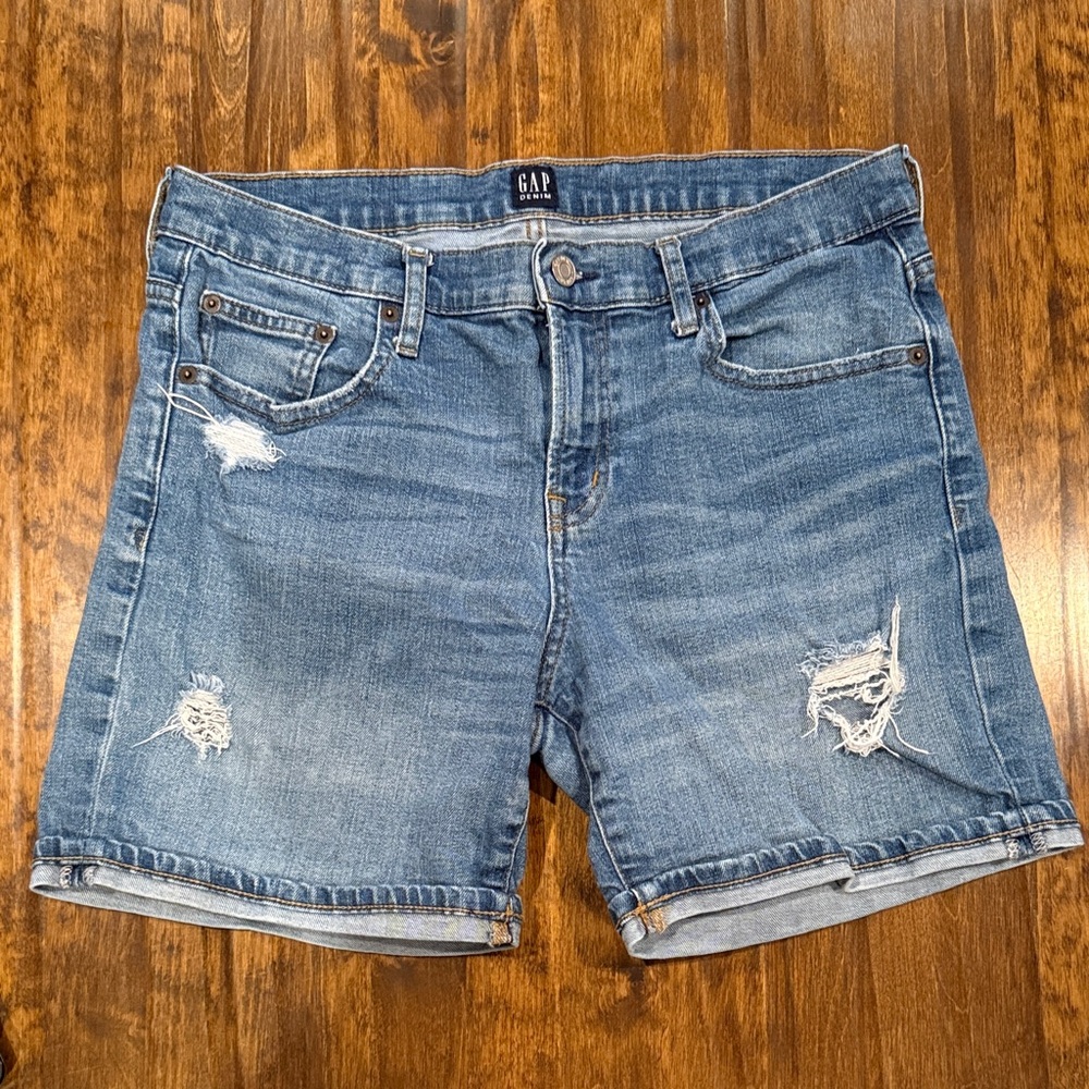GAP Women's Distressed Light Blue Jean Shorts
